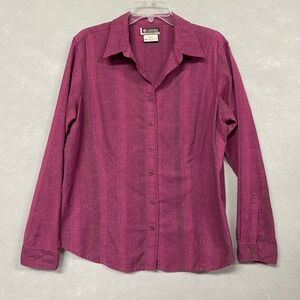 VTG Columbia Shirt Women's XL Striped Floral Embroidered Purple Button Front
